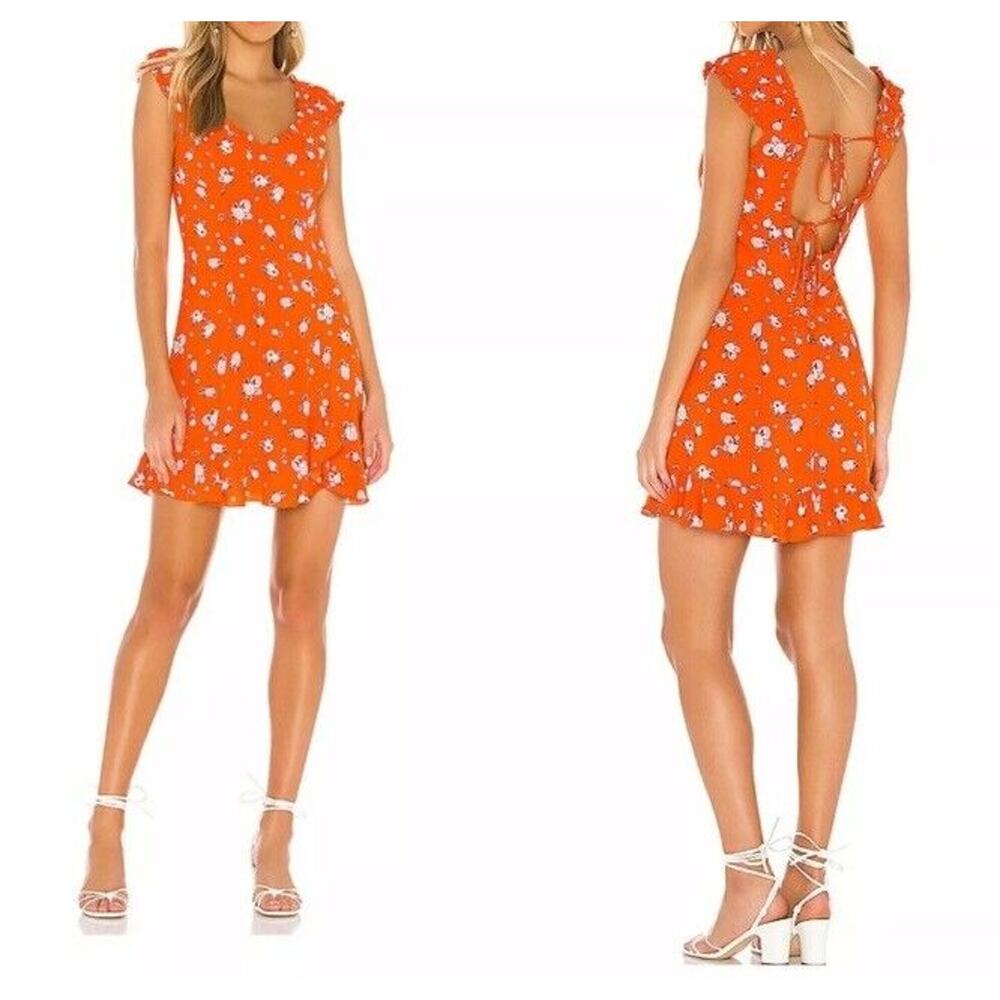 NWT Free People Like A Lady Orange Floral Mini Dress size Large L Boho
